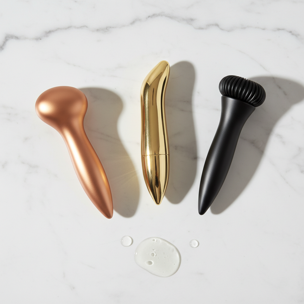 Three skincare wands flat lay on marble