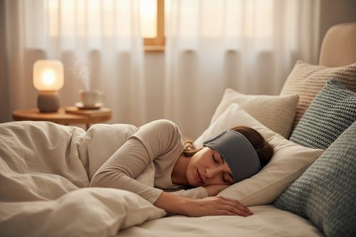 Person sleeping peacefully wearing Bluetooth Sleep Headband