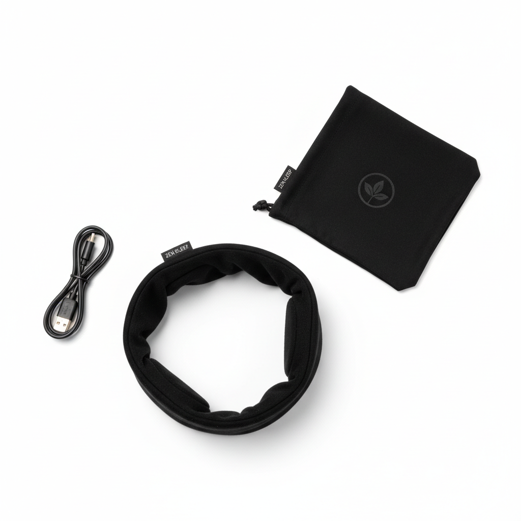 Bluetooth Sleep Headband flat lay with accessories